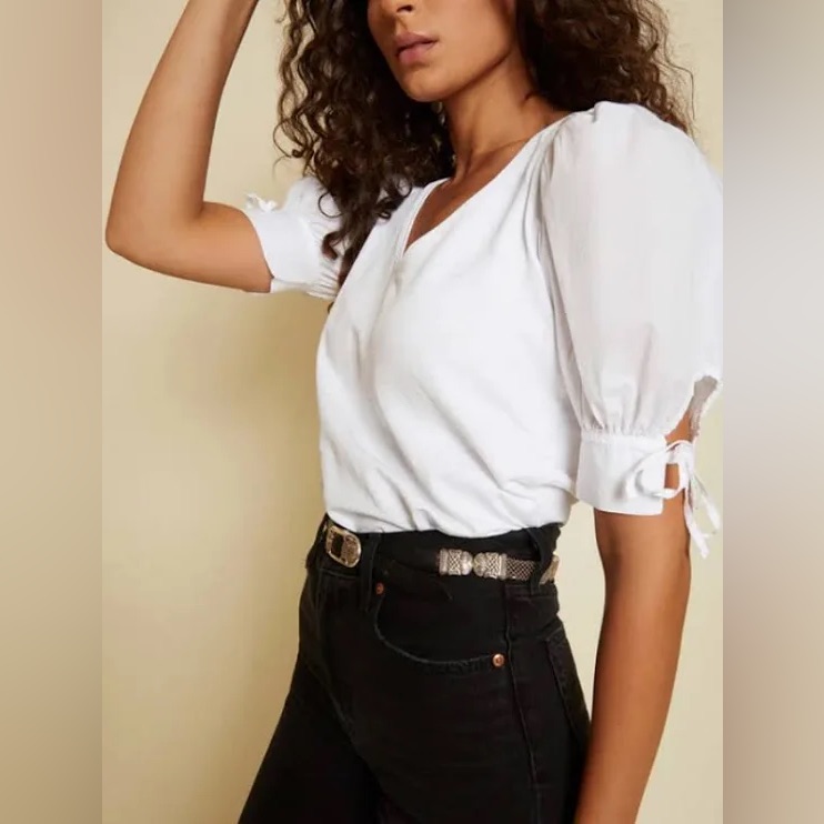 Nation Ltd Kimberly Puff Sleeve Poplin T-Shirt.